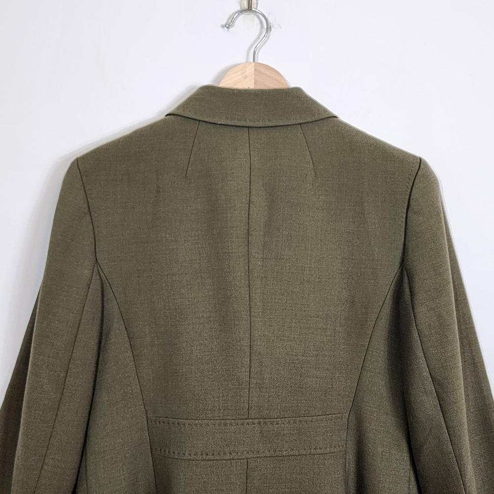 EUC Talbots Olive Green Wool Blend Fitted Stretch Blazer Gold Button Size 4 - Picture 9 of 11
